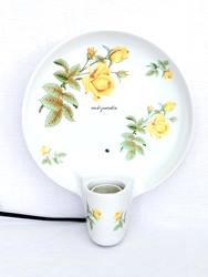 Kőbányai Porcelángyár nagy kerek porcelán lámpa sárga rózsa